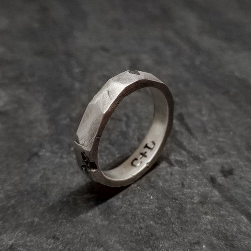 Faces Stacker Ring in Oxidized Silver angle view